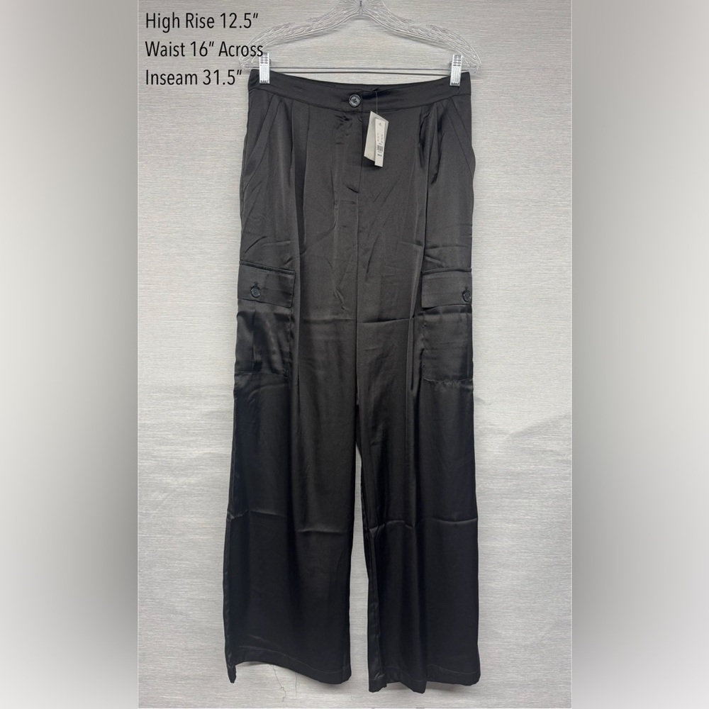 Gabrielle Union Black Satin Wide Leg Pants - Size Medium- NWT